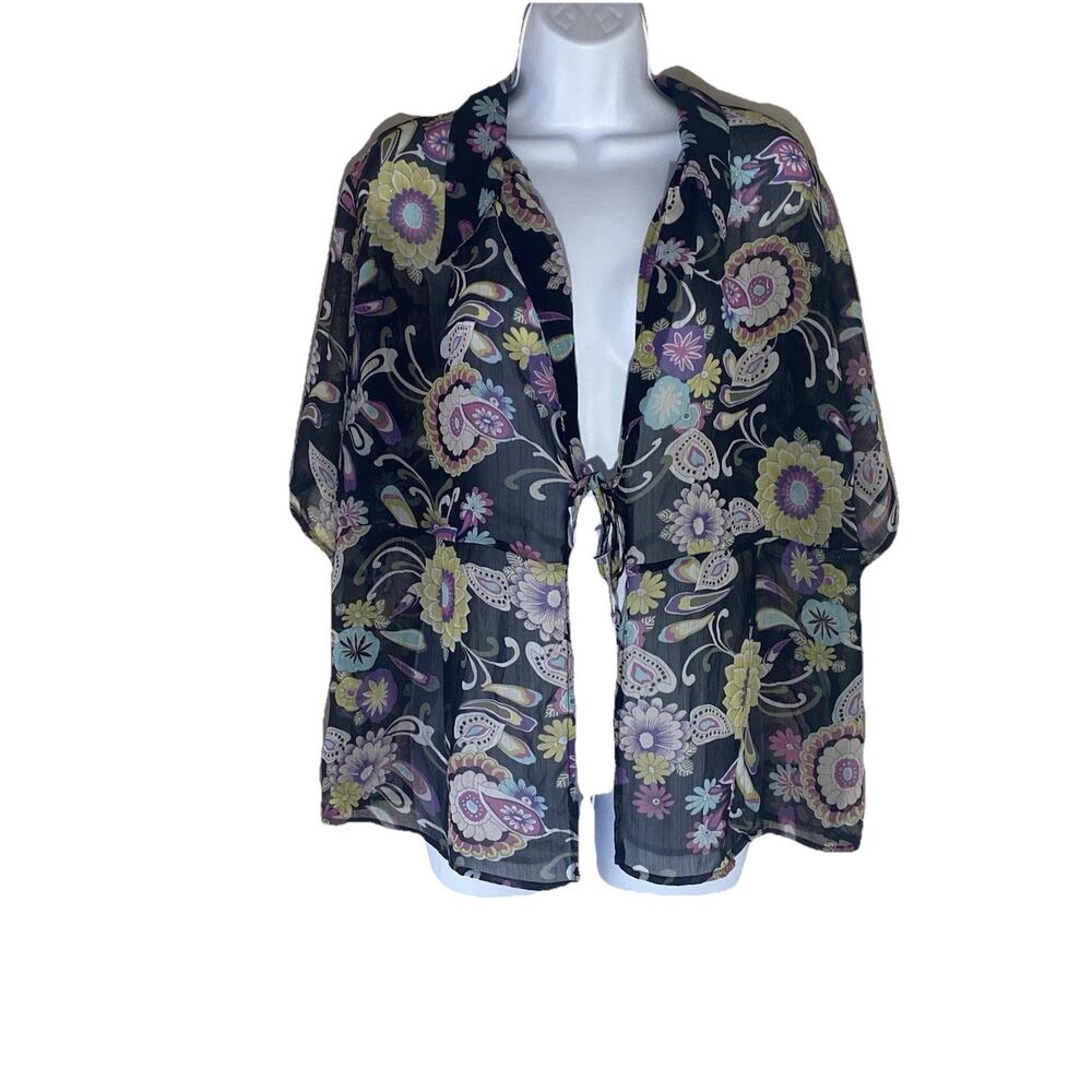Y2K Unique Spectrum Women Plus 1X Floral Sheer Boho Blouse Shawl Romantic Fairy